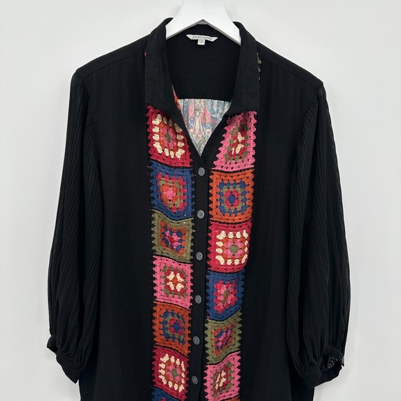 John Mark Top Shirt Size XL Petite Granny Square Crochet Artsy Boho Grunge Indie - Picture 3 of 12